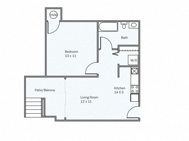 Floor plan for 1 bed, 1 bath, 507 sqft